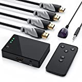 CSL - 3D Ready / Full HD 1080p HDMI Verteiler Set - HQ 3 Port Umschalter/Switch (mit Verstärker) inkl. Fernbedienung + 4 x 1,5m HDMI-Kabel (24K vergoldete Kontakte) | Dolby True HD